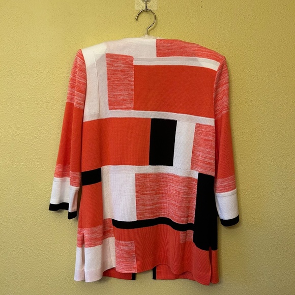 Ming Wang Women's Open Cardigan, Coral, White and Black, Size XS - Picture 2 of 7